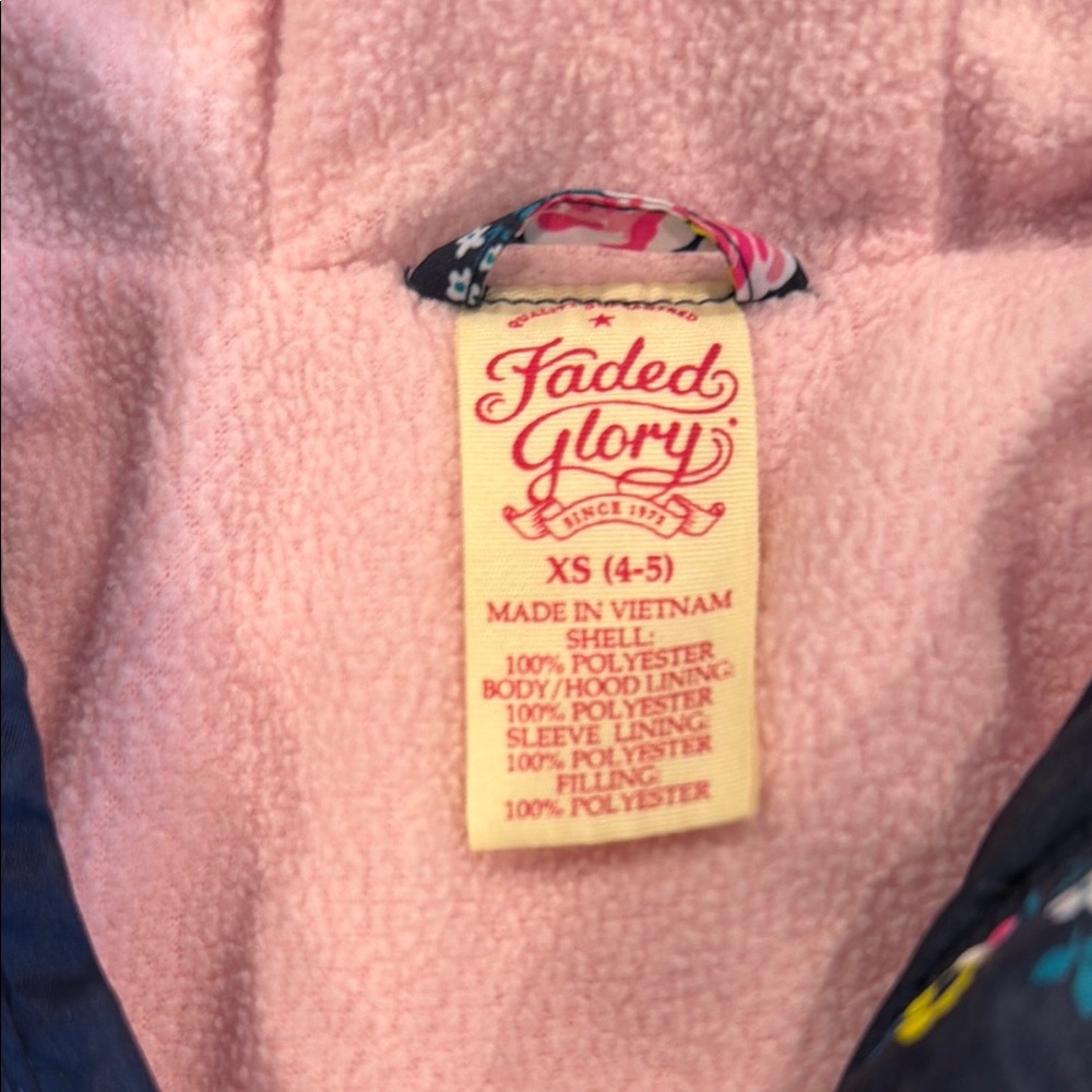 Faded Glory Navy Floral Puff Jacket with Pink Lining - Picture 2 of 4